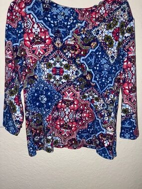 Rafaella Blue & Pink Patterned Long-Sleeve Top